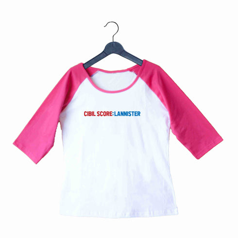 5 TV Series CIBIL Score Custom Printed Graphic Design Raglan T-Shirt for Women